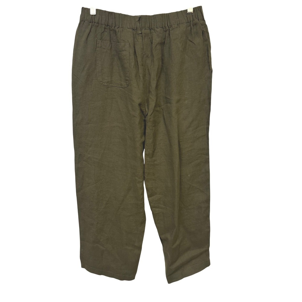 Quince Women Linen Pants M Medium Olive Green Elastic Waist Straight Leg - Picture 4 of 8